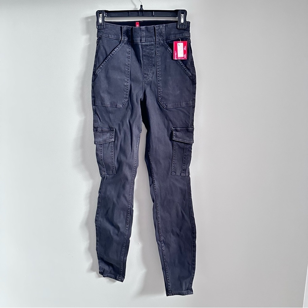SPANX Black Charcoal Cargo Leggings Pockets Pull On Small #20311R Denim Strtech